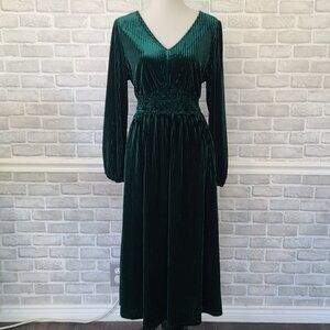 Zesica Emerald Green Velvet Midi Dress Pleated Vneck NEW Wicked Oz Cosplay XL